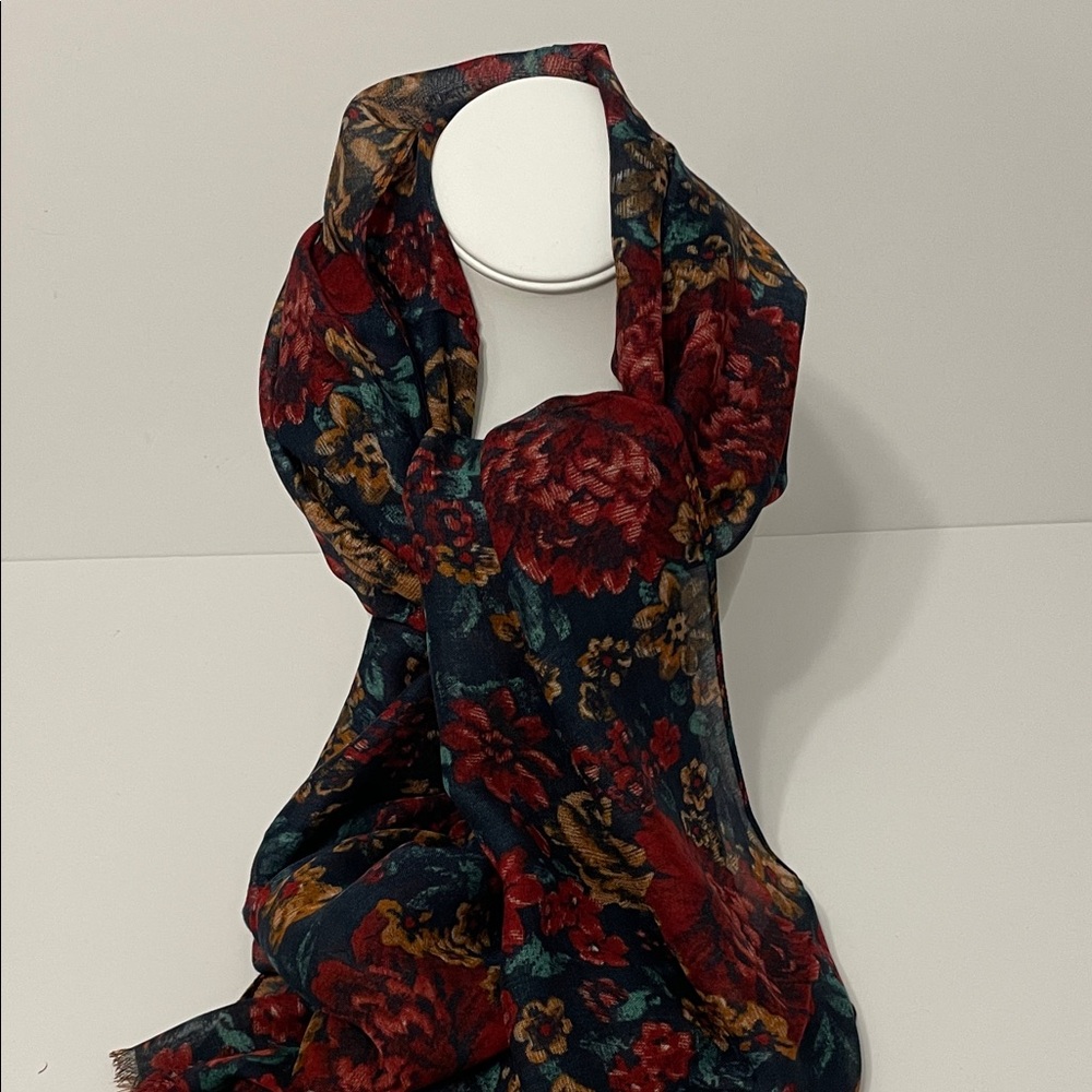 Patricia Nash Floral Shear Tapestry Scarf - Red, Blue, Gold - Picture 15 of 15